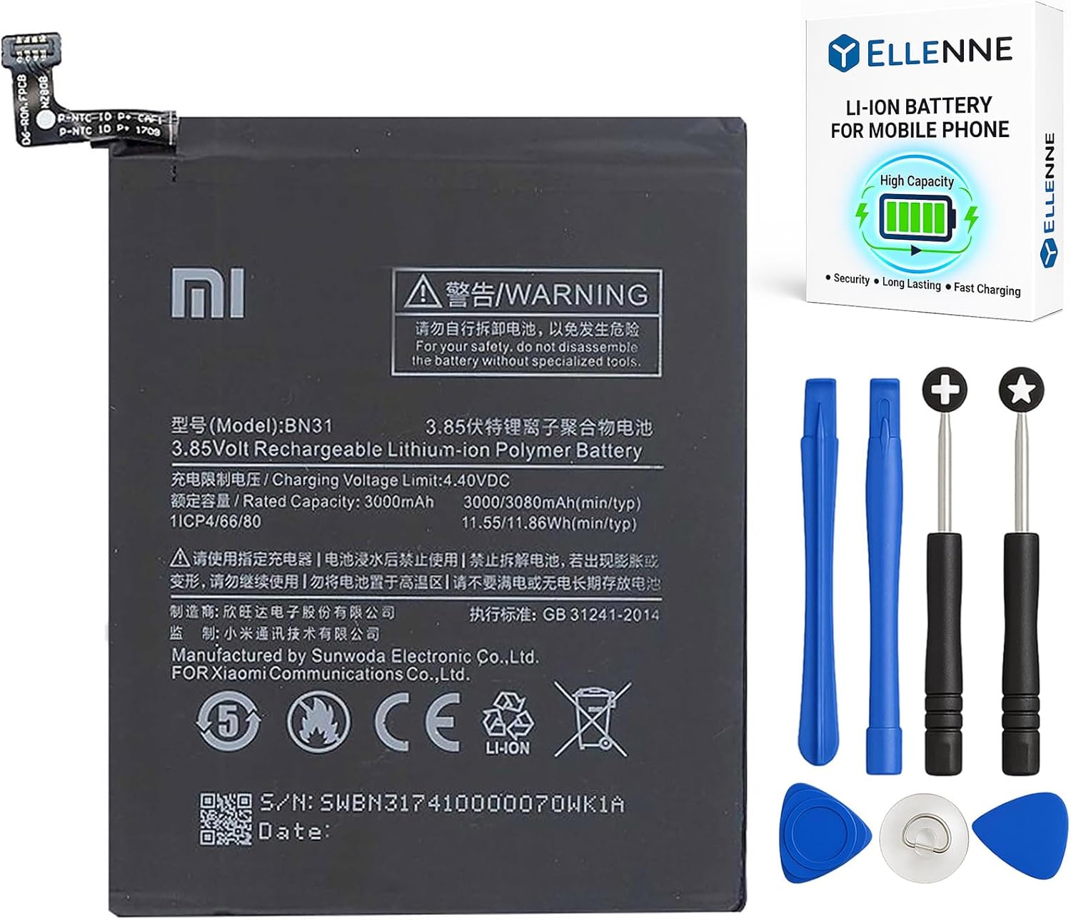 Batteria per XIAOMI MI 5X | A5 | REDMI NOTE 5A BN31 da 3080MAH con KIT CACCIAVITI