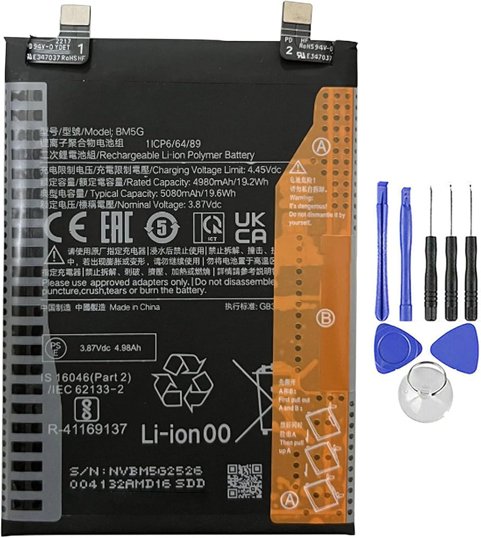 Batteria per XIAOMI BM5G POCO X4 GT / REDMI NOTE 11T PRO da 5080MAH con KIT CACCIAVITI