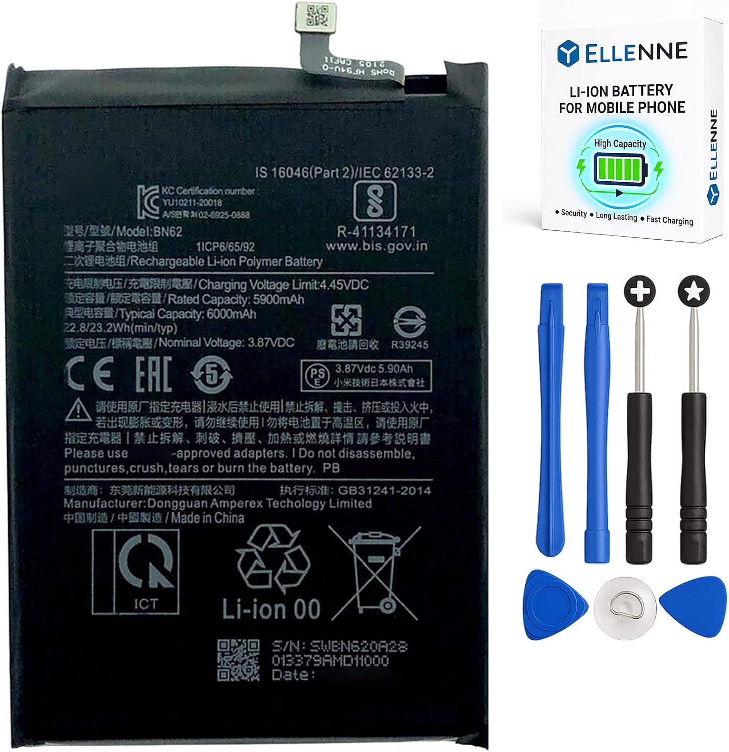 Batteria per XIAOMI REDMI POCO M3 POCOPHONE BN62 da 6000MAH con KIT CACCIAVITI