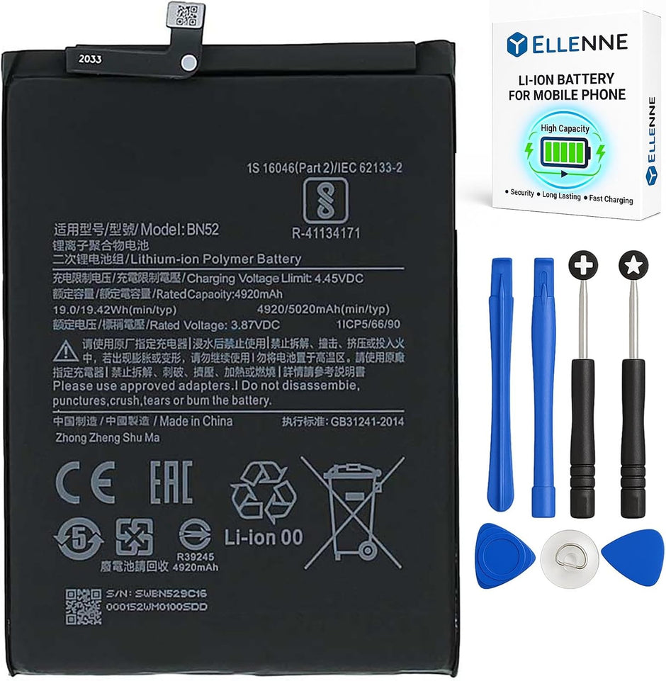 Batteria per XIAOMI REDMI NOTE 9 PRO | 10X | 10X PRO BN52 da 5020MAH con KIT CACCIAVITI