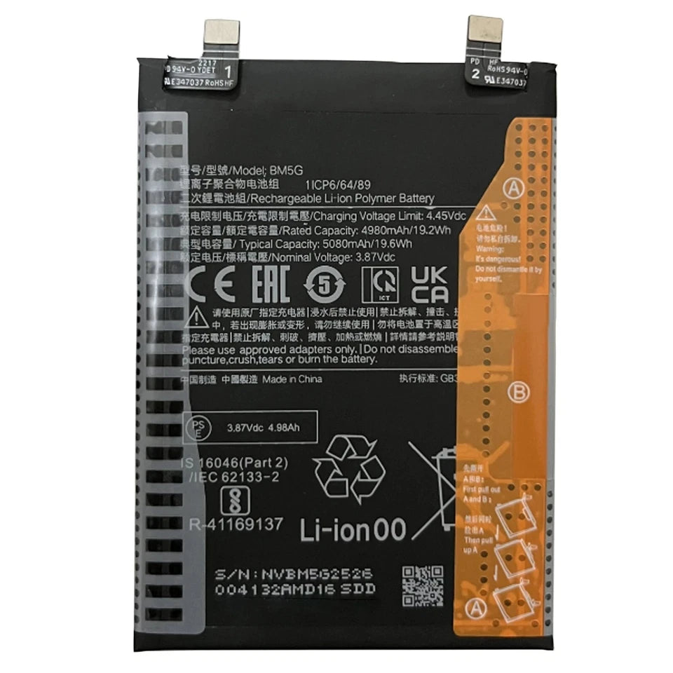 Batteria per XIAOMI BM5G POCO X4 GT / REDMI NOTE 11T PRO da 5080MAH con KIT CACCIAVITI