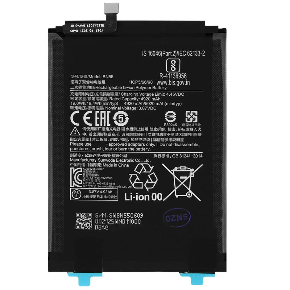 Batteria per XIAOMI REDMI NOTE 9S MI BN55 da 5020MAH con KIT CACCIAVITI