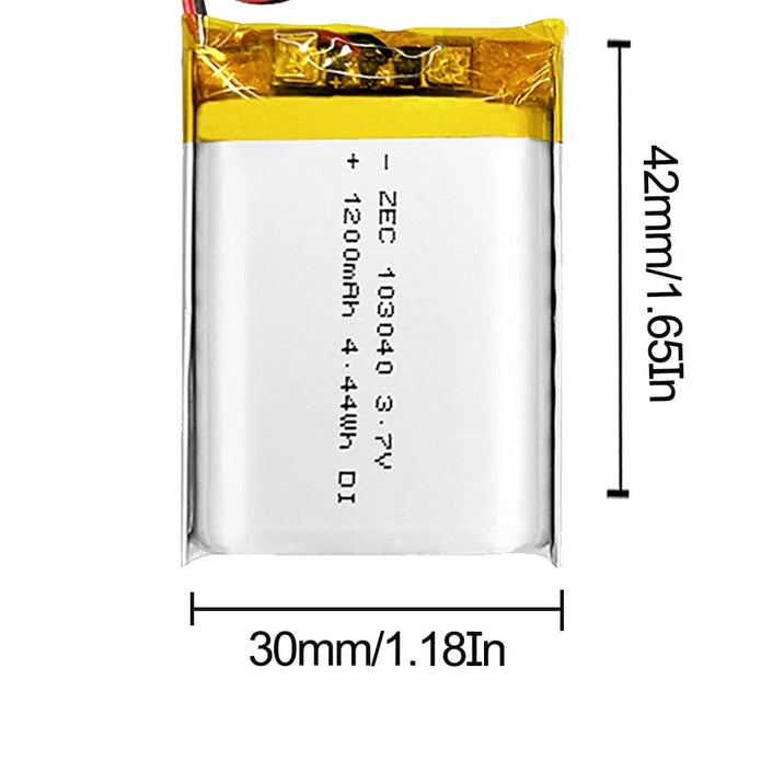 Batteria LIPO DIY 103040 3,7V DC 1.200mAh CONNETTORI 2P-PH