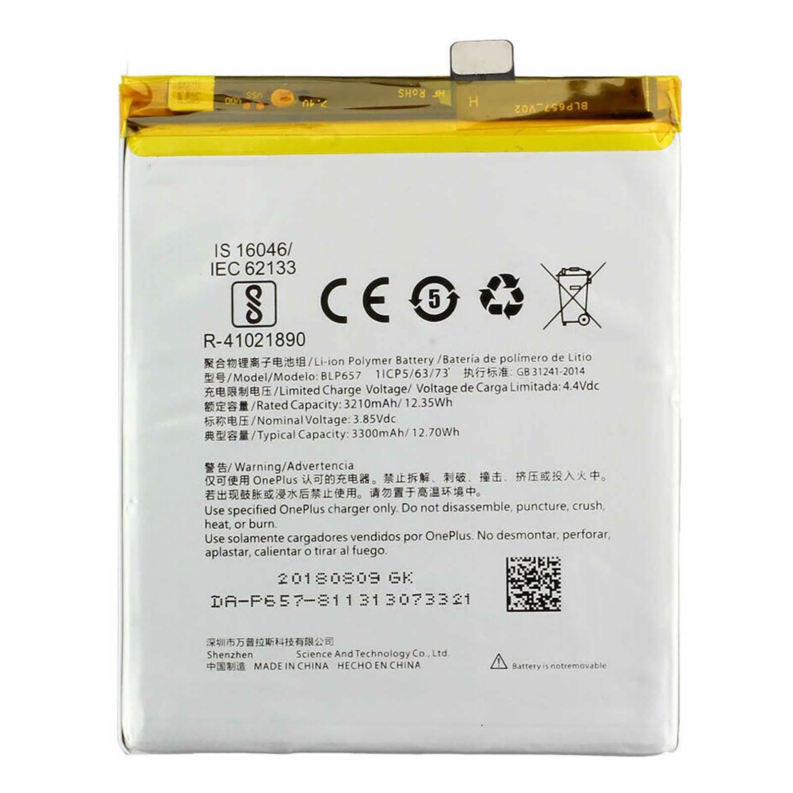Batteria per ONEPLUS 1+ BLP657 PER ONE PLUS 6 da 3300MAH con KIT CACCIAVITI
