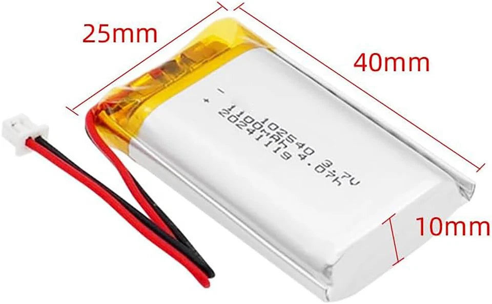 Batteria LIPO DIY 102540 3,7V DC 1.100mAh CONNETTORI 2P-PH