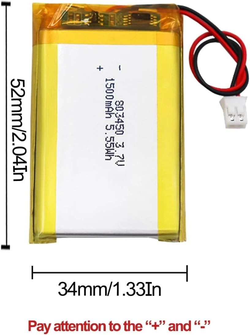 Batteria LIPO DIY 803450 3,7V DC 1.500mAh CONNETTORI 2P-PH