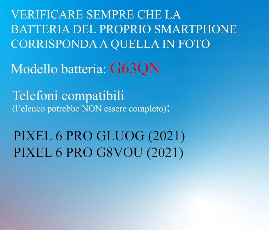 Batteria per GOOGLE PIXEL 6 PRO G63QN da 5003MAH con KIT CACCIAVITI