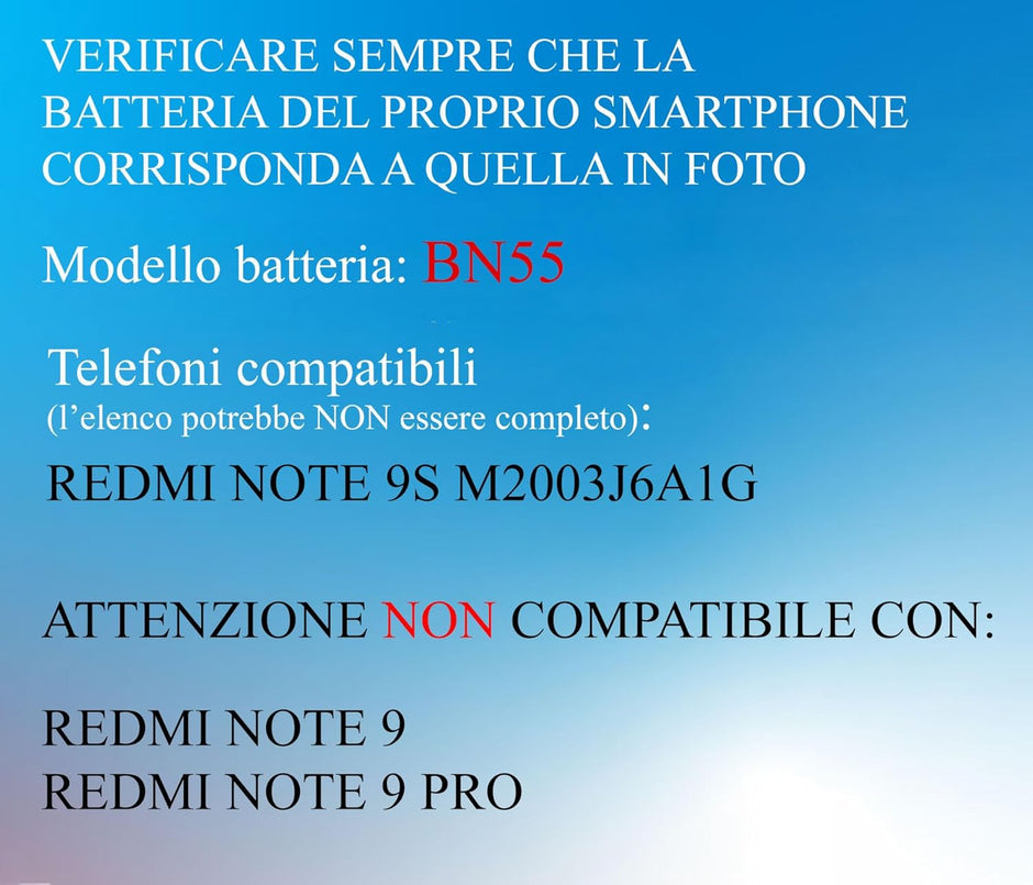 Batteria per XIAOMI REDMI NOTE 9S MI BN55 da 5020MAH con KIT CACCIAVITI