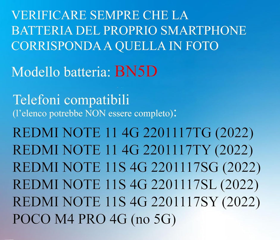Batteria per XIAOMI BN5D NOTE 11 | NOTE 11S | POCO M4 PRO da 5000MAH con KIT CACCIAVITI