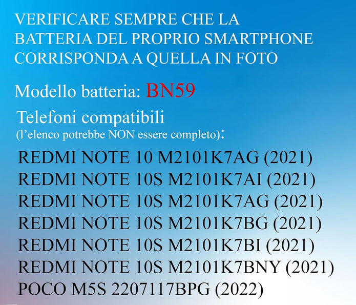 Batteria per XIAOMI BN59 REDMI NOTE 10 | NOTE 10S da 5000MAH con KIT CACCIAVITI