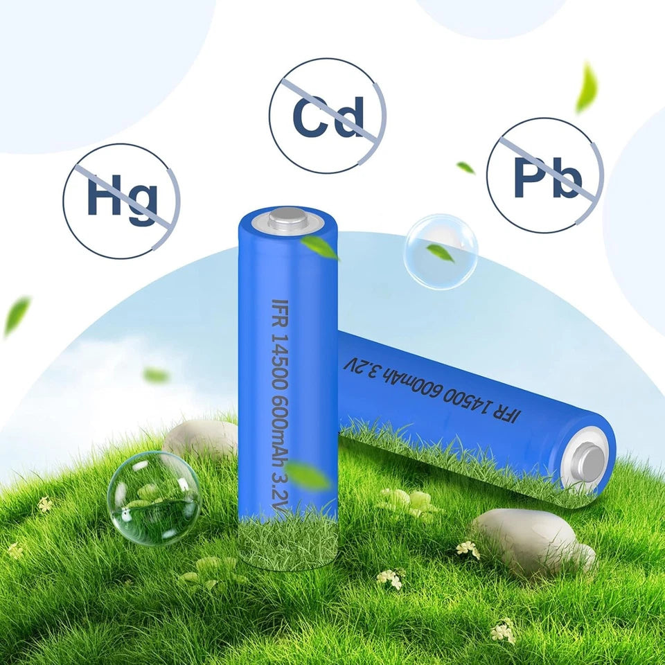 BATTERIA RICARICABILE FORMATO 14500 LiFEPO4 AA da 600mAh 3.2V